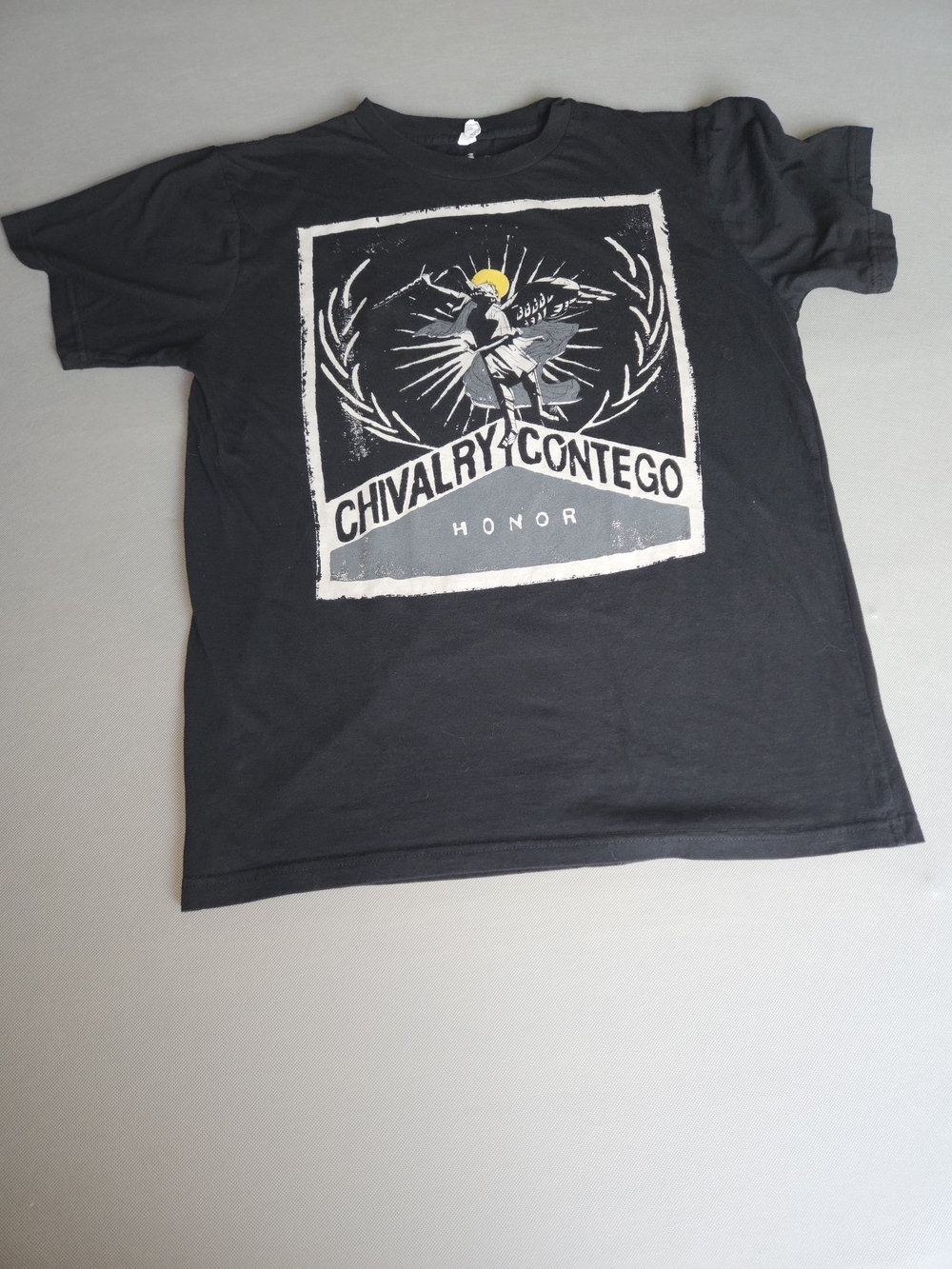 Vintage Chivalry Contego Honor Graphic T-Shirt Black Knight Angel Wing Size S